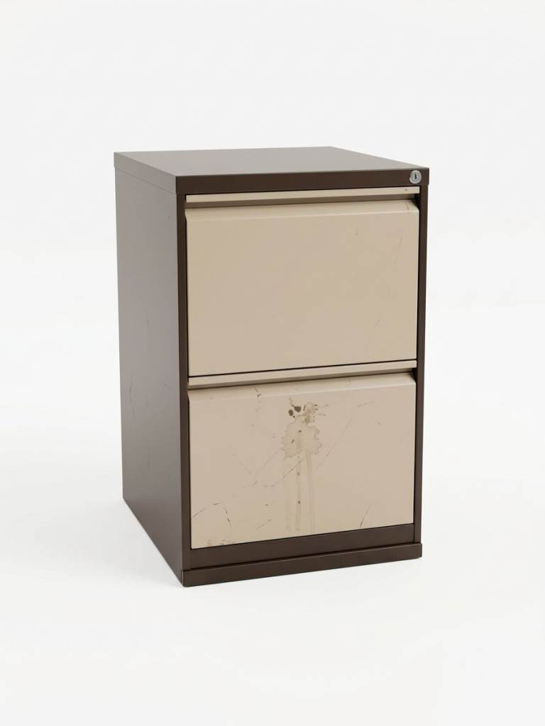Two-Drawer Metal Filing Cabinet – Brown/Beige, Fair Condition