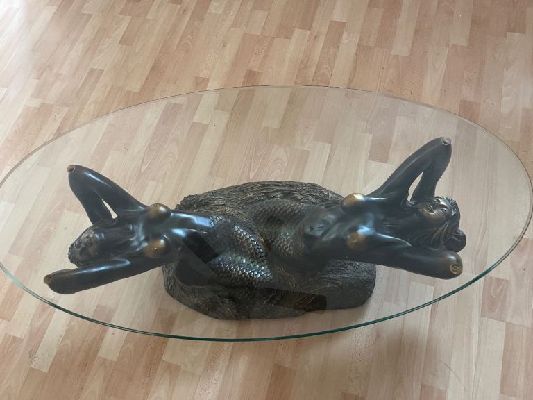 Unique Mermaid Base Glass Coffee Table – Good Condition, £130.00 for Sale