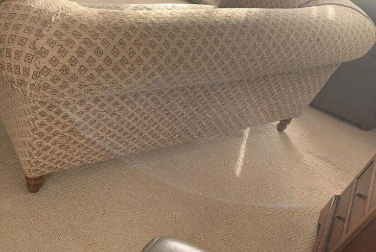 John Lewis 2 seater sofa fabric wooden feet gold/beige