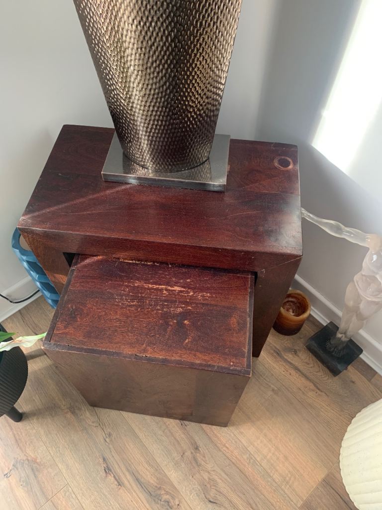 Solid dark wood mango wood cube nest of tables