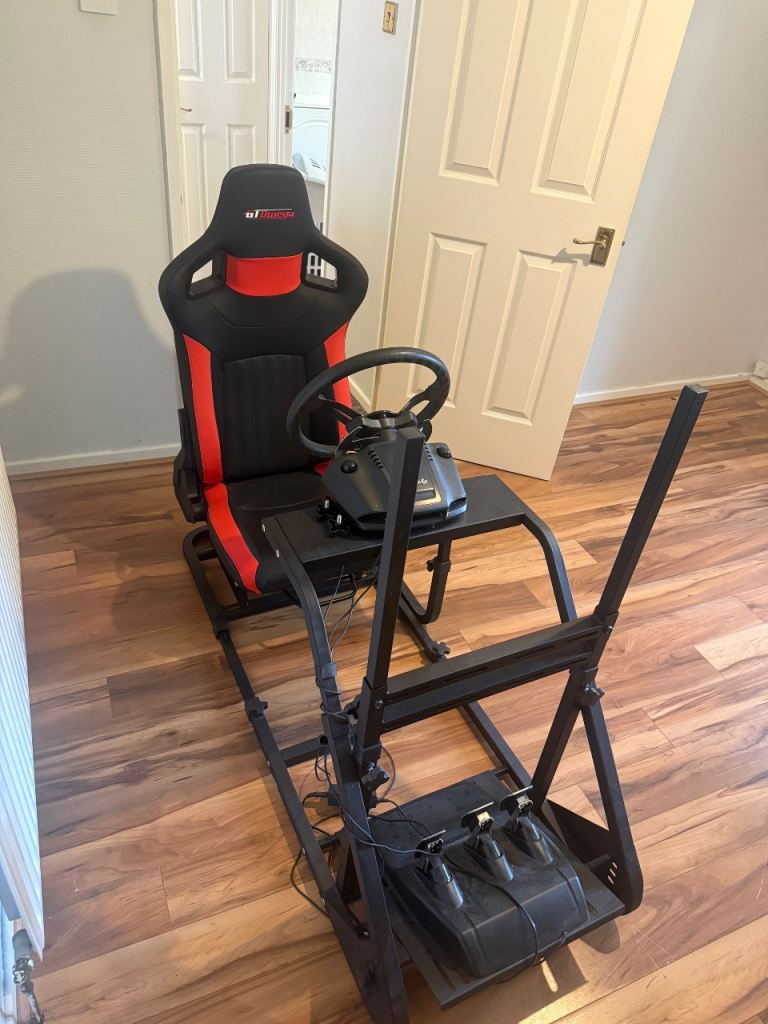 GT Omega Racing Simulator Cockpit with Seat, Wheel, and Pedals
