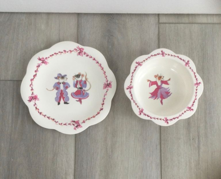 Emma Bridgewater child’s melamine plate and bowl Dancing Mice girls excellent condition 