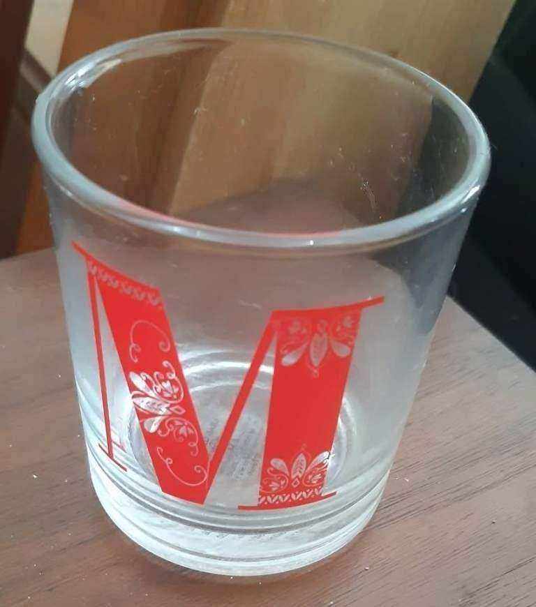 "M" small spirit / drinking glass - ideal for a person in your life with the initial M