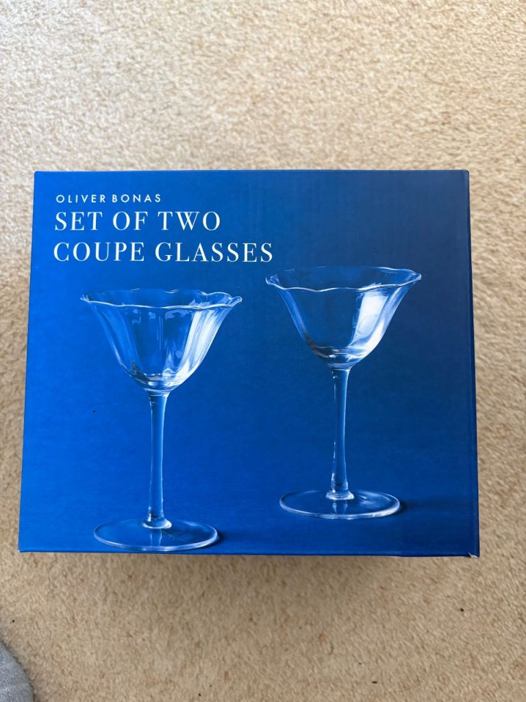 NEW Oliver Bonas Fleur Champagne Coupe Glasses | Boxed Set of 2 | £15