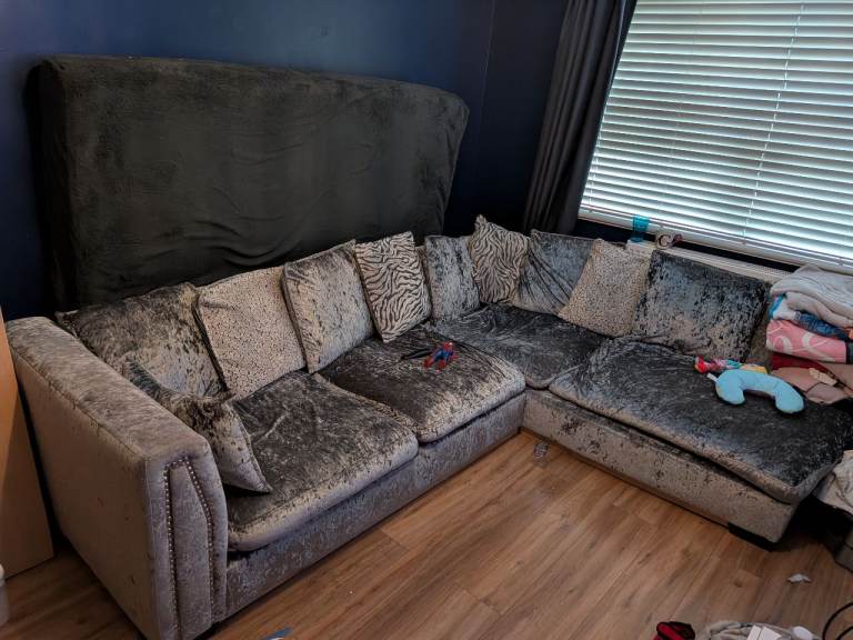 DFS Crushed velvet right hand corner sofa