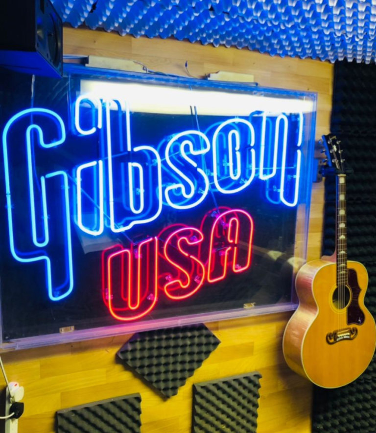 Gibson neon sign man cave 