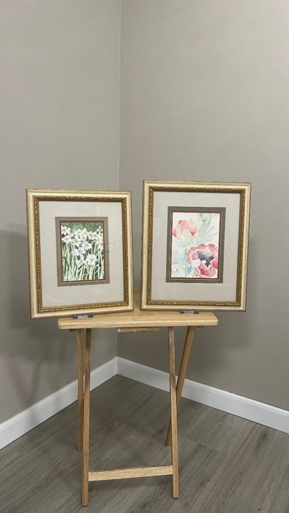 Pair of Framed Botanical Watercolour Pictures, Set of Two Floral Paintings, Glazed Wall Art