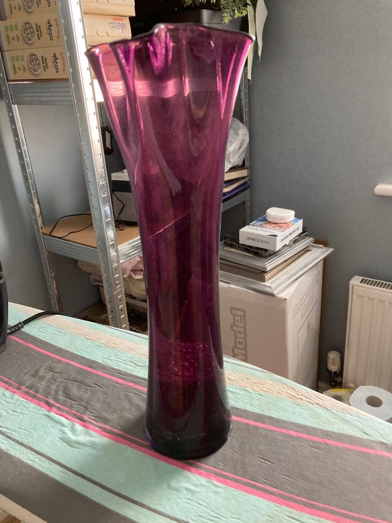 Tall Purple Glass Vase - Good Condition