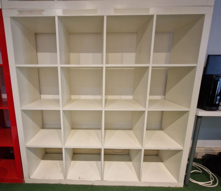 Large White Wooden Cube Storage Unit – Fair Condition