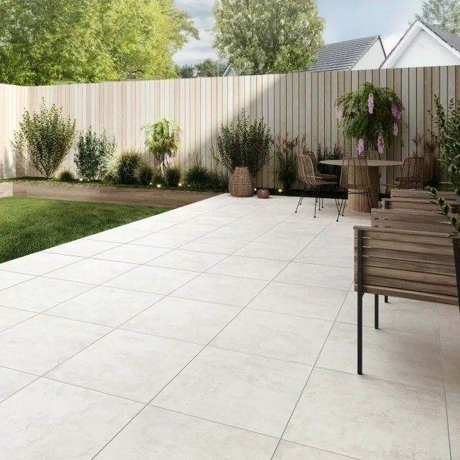 Porto White Concrete Effect Matt Porcelain Outdoor Slab Tiles