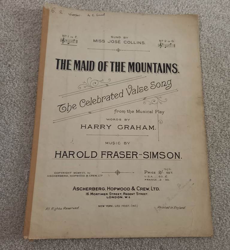  The Maid of the Mountains Music by Harold Fraser-Simson Vintage Sheet Music 1917
