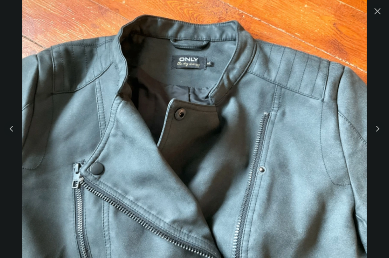 Dark Grey Faux Leather Biker Jacket – Moto Style – Size M (UK 10-12)