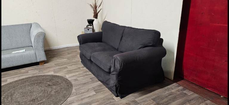 IKEA®️ EKTORP Loose Removable Cover Black Feather Filled 2 Seater Sofa Good Condition