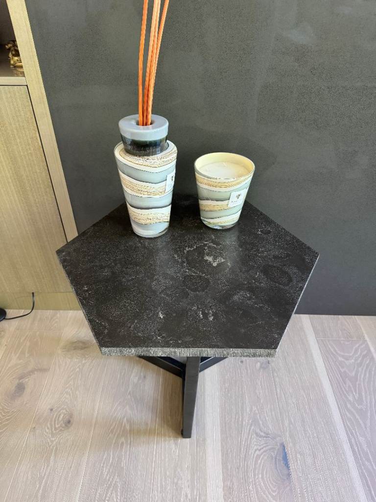 Premium Side Table (Hexagonal) – Bluestone & Mottled Iron - Excellent Condition