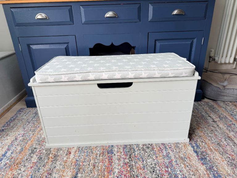 Great Little Trading Company Grey Wooden Storage Chest with Cushioned Lid