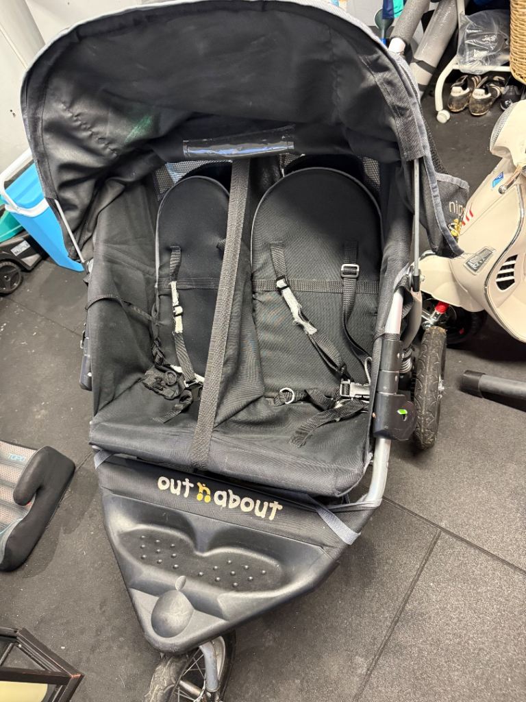 Out and about double pram 