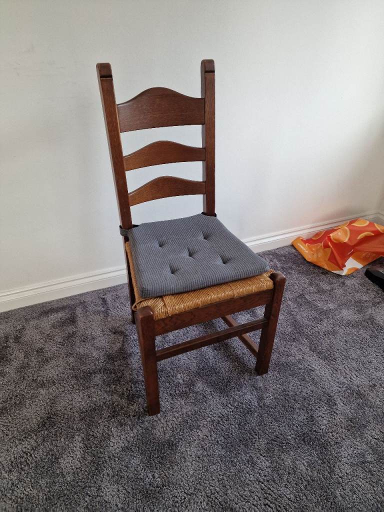 Wooden Dining Chair with Woven Seat and Cushion