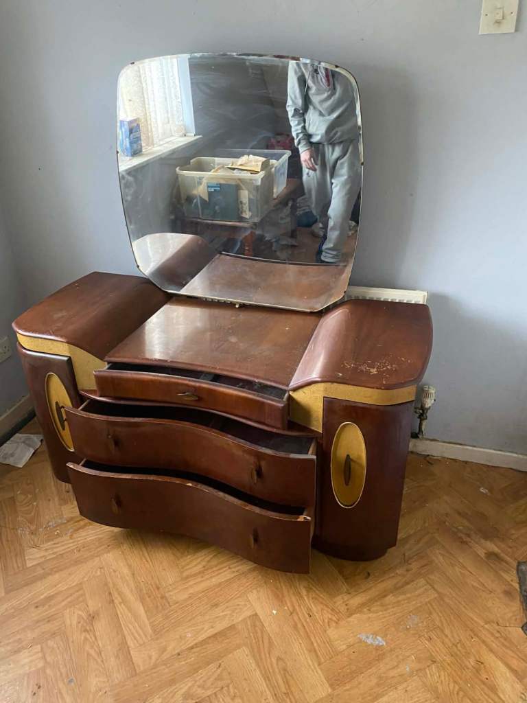 Vintage Wooden Dressing Table with Mirror – Fair Condition
