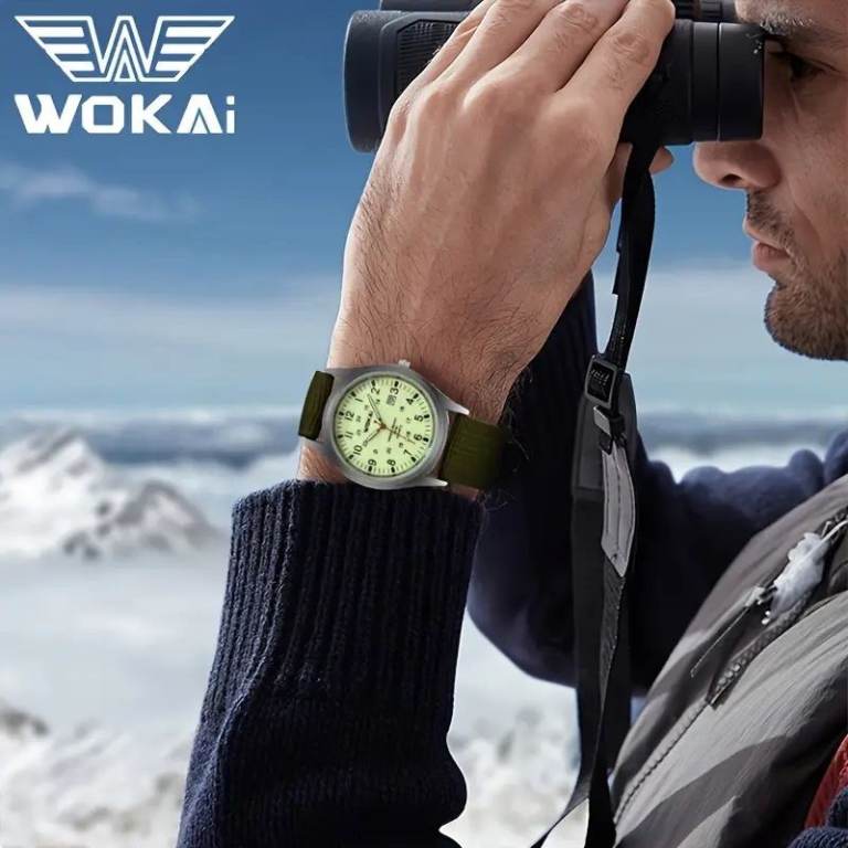 10 x New Gents Military Style Green Face, Date, Green Nylon/Canvas Strap + 10 Sealed Batteries