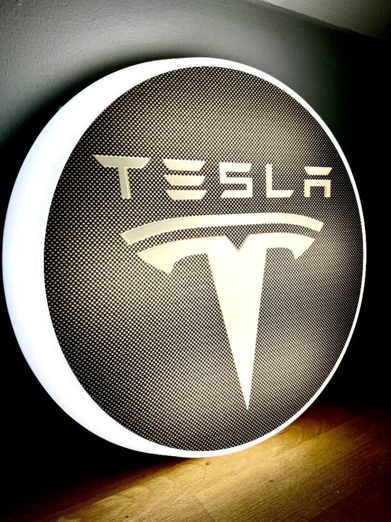 TESLA LED wall light illuminated garage sign automobilia