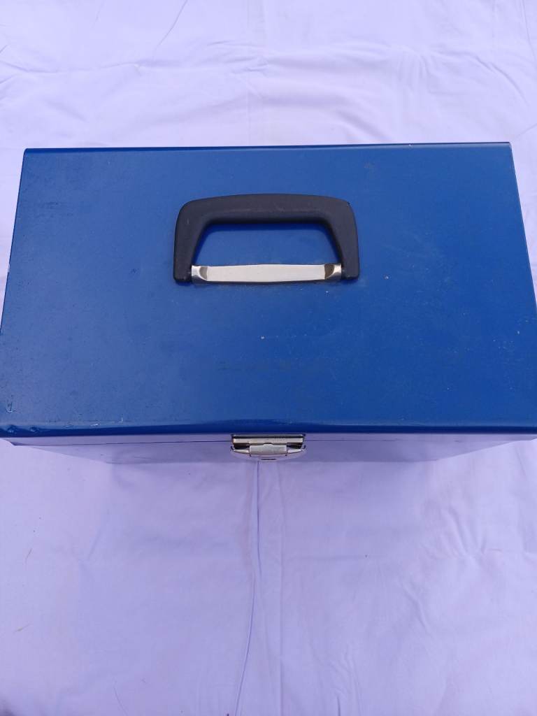 Blue Metal Tool Box with Lock – Good Condition