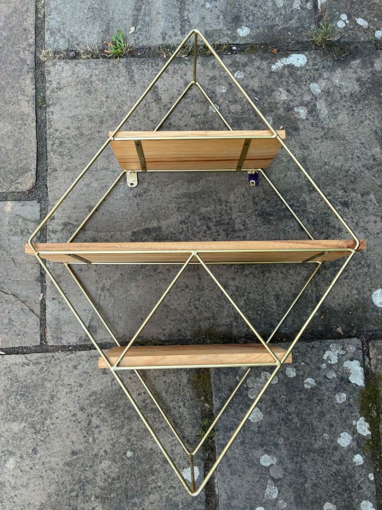 Urban Outfitters Gold Metal & Wood Wall Shelf – Good Condition