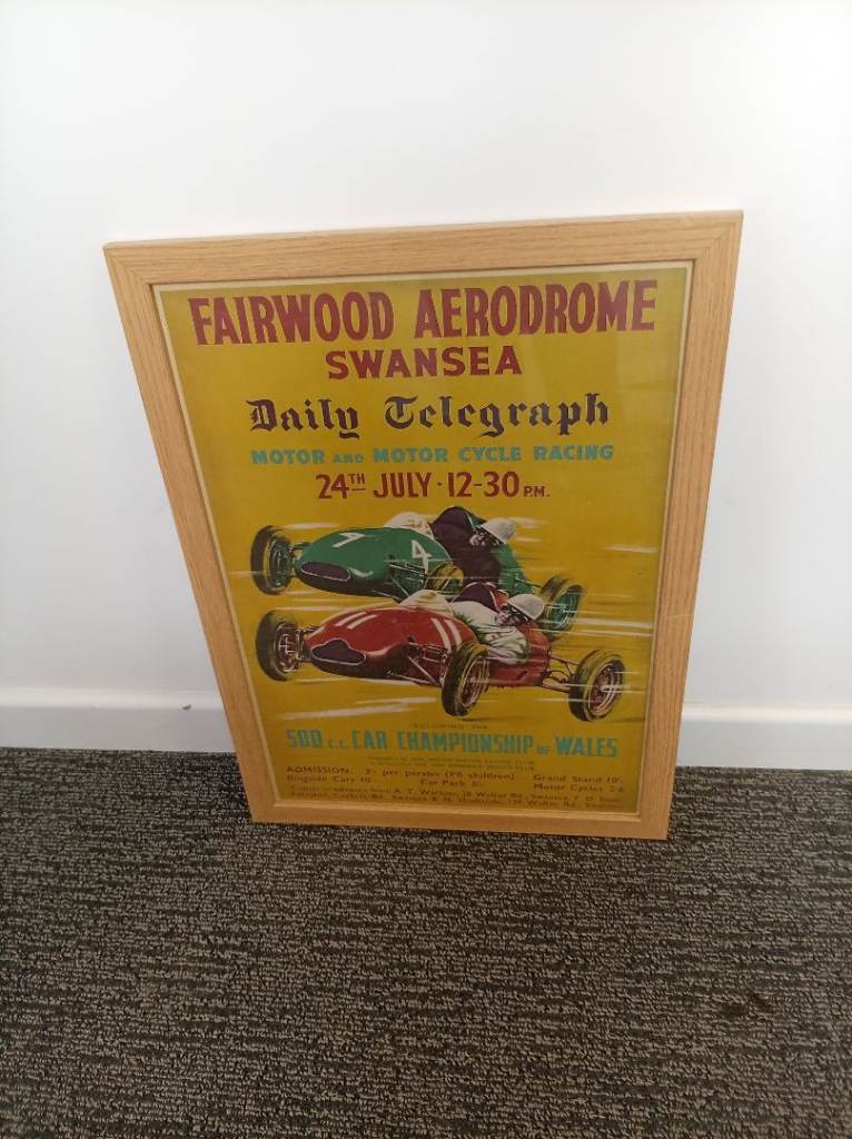 Reproduction Framed Fairwood Aerodrone 1952 Motor Racing Poster Cooper Cars 