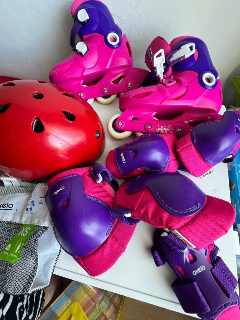 Oxelo Kids Inline Skates, Helmet & Pads – Pink/Purple