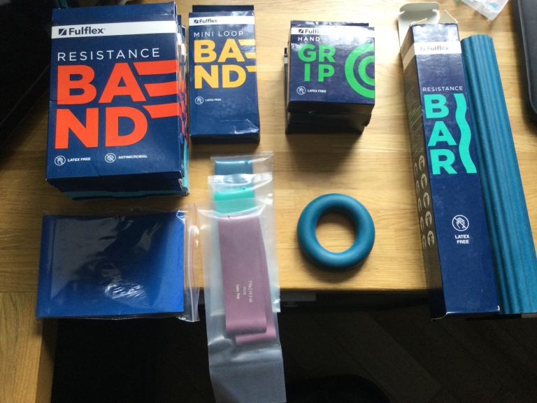 Resistance and rehab sport bands and hand grips brand new , latex free 