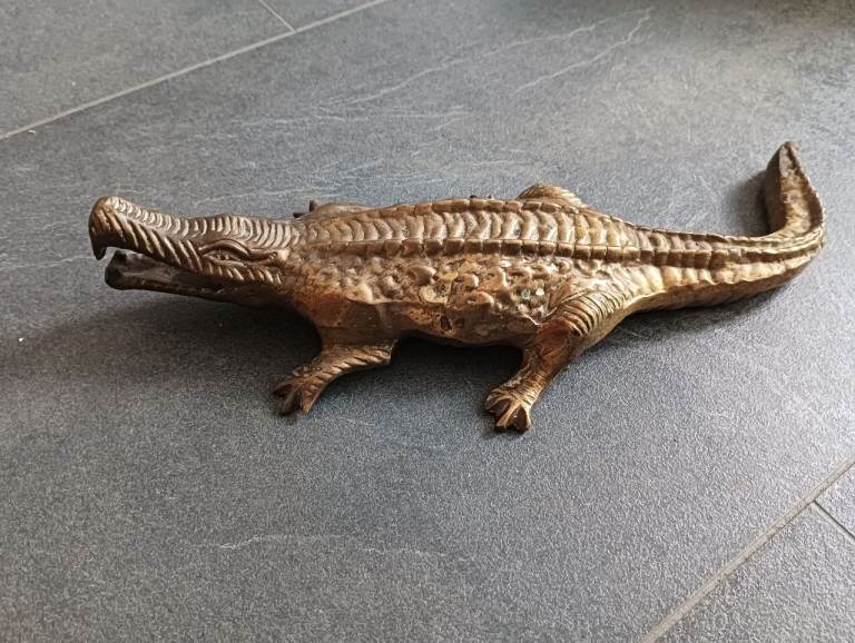 Vintage Solid Brass Crocodile Ornament. Length 300mm