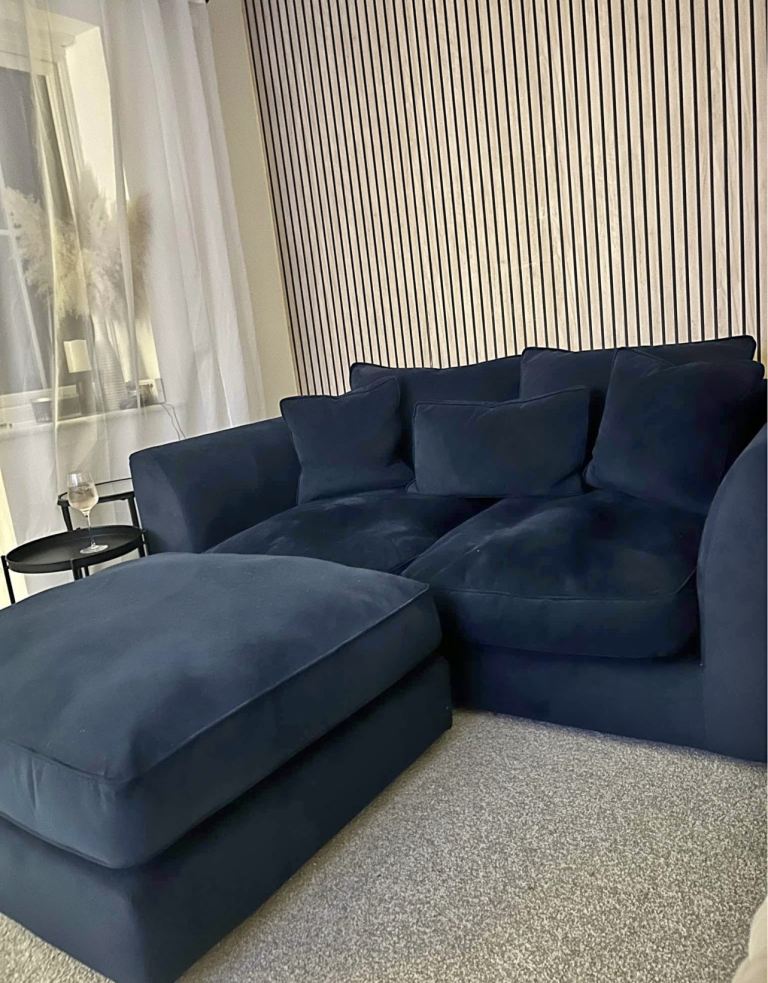 Navy sofa with footstool  Grey sofa