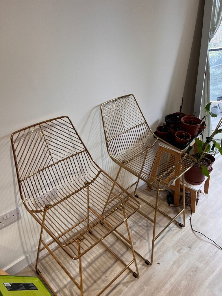 Gold bar stools x 2 - really good condition
