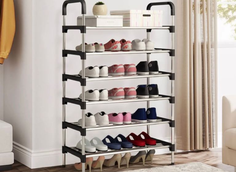 New LIVING HOME Shoe Rack - Black and Silver