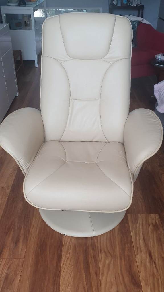 Beige Recliner with Footstool 