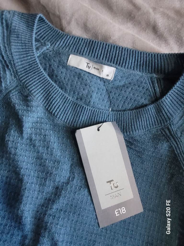 NEW Tu Man XL Blue Contemporary Knit Jumper Sweater | 
