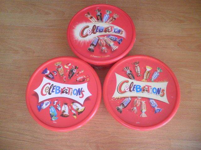 3 x Celebrations Empty Tubs for Storage of Sweets, Chocs, Biscuits etc