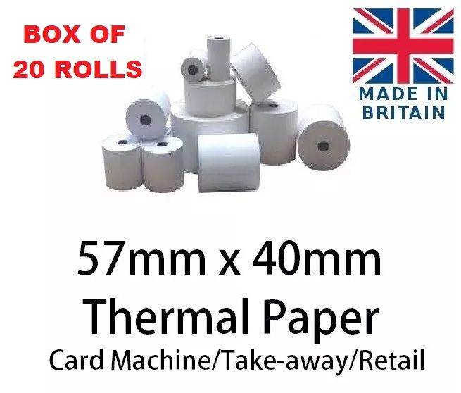Box of 20 Card Machine Rolls, 57mm x 40mm