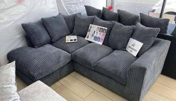 New Grey Cord Fabric Corner Sofa – Unused