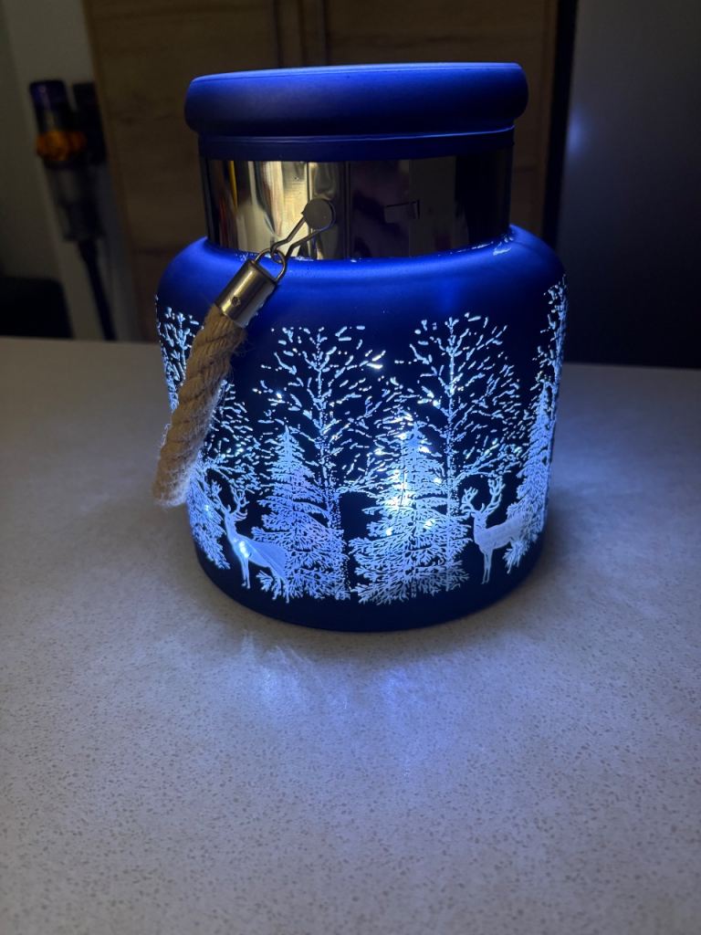 Blue Glass LED Lantern with Rope Handle – As Good As New | in West ...