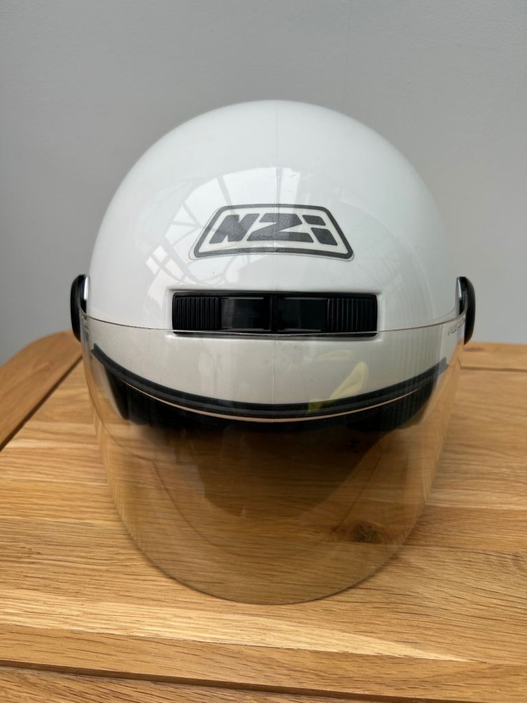 NZI Helix White open face Helmet with visor.
