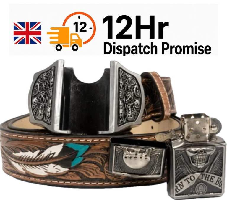New Leather Belt 115cm with Skull Buckle and Lighter