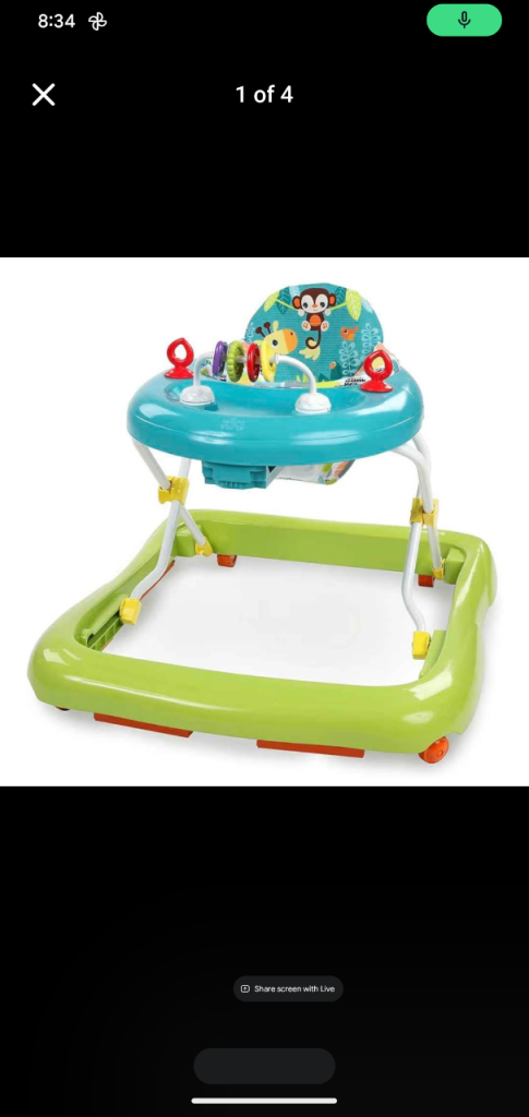 Bright Starts Giggling Safari Walker with Easy Fold Frame for Storage, Ages 6 Months +