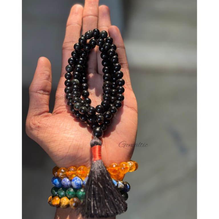 Golden Obsidian Jap Mala 108+1 Beads – Certified Natural Gemstone Prayer Mala for Meditation &amp;