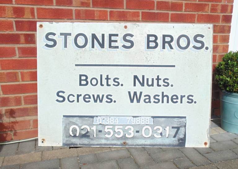 (#1538) advertising stones bros bolts nuts metal sign (Pick up only, Dy4 area)