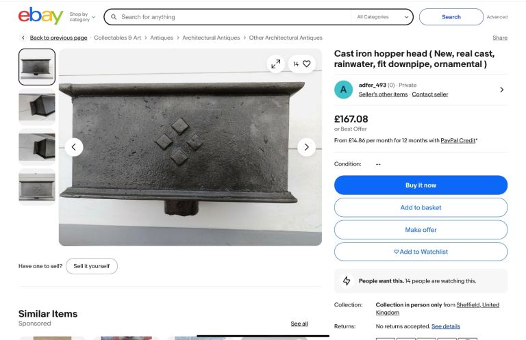 image for Antique CAST IRON hoppers x 2. Selling as a bargain BUNDLE  £50 for both thanks 