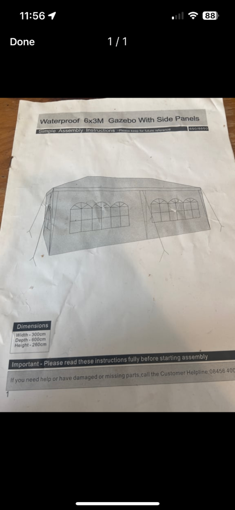 Waterproof 6x3M Gazebo With Side Panels