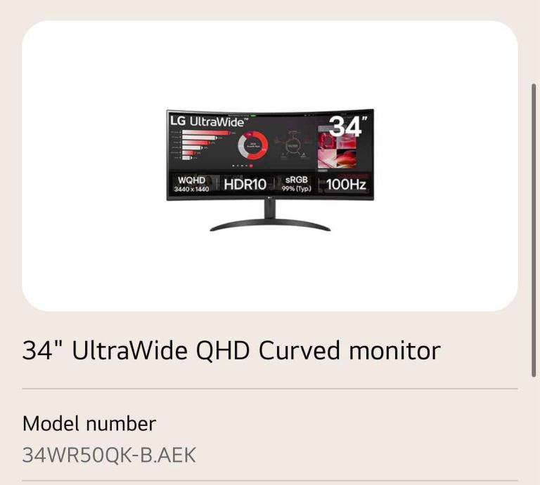 LG 34” UltraWide Curved Monitor 