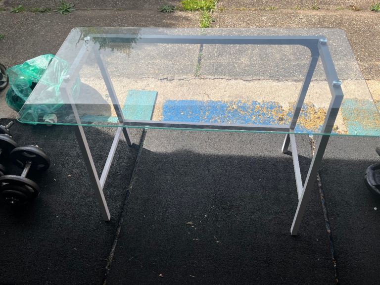 Glass desk with white frame 