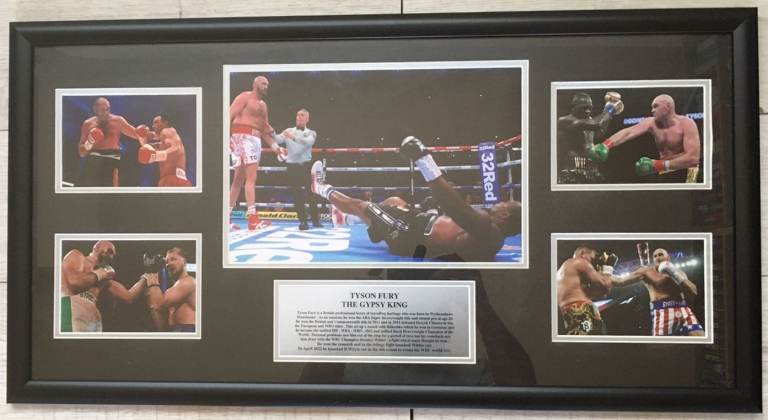 Tyson Fury 'The Gypsy King' Framed Boxing Memorabilia 75cm x 39cm. Eccles, Manchester