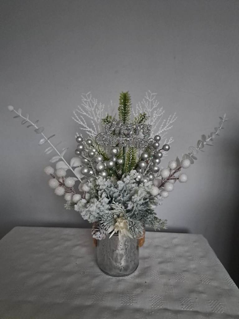 Festive Seasonal Christmas Decoration in Silver Pot